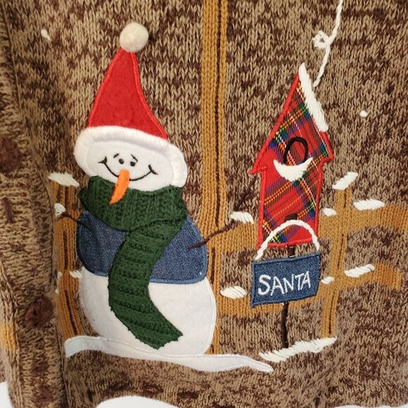 Christmas Holiday Sweater Vest Women's L Embroidered Applique Knit Button Front - Picture 6 of 12
